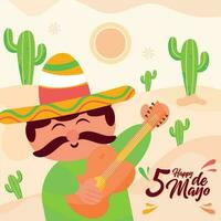 cinco de mayo kort mariachi och kaktus vektor illustration