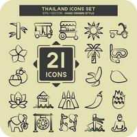 ikon uppsättning thailand. relaterad till thailand symbol. hand dragen stil. enkel design redigerbar. värld resa vektor