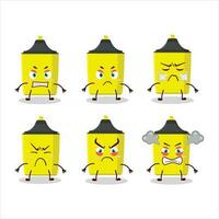Gelb Textmarker Karikatur Charakter mit verschiedene wütend Ausdrücke vektor