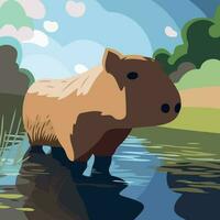 Capybara im Wasser natürlich Landschaft vektor