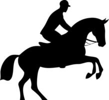 Cowboy Mann Reiten ein Pferd beim ein Rodeo Pferd Reiten schwarz und Weiß Silhouette vektor