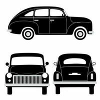 bil silhuett på vit bakgrund. fordon ikoner uppsättning de se från sida, främre, bak- och topp, bil retro vektor