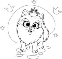 Färbung Buchseite. Karikatur und komisch Hund, wenig Prinzessin, pommerschen Spitz mit Krone vektor