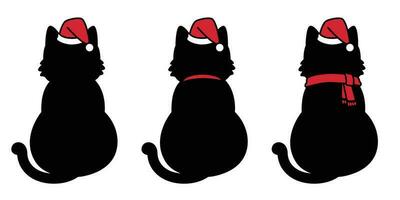 katt vektor jul santa claus hatt xmas ikon kattunge kalikå logotyp tecknad serie karaktär illustration klotter svart