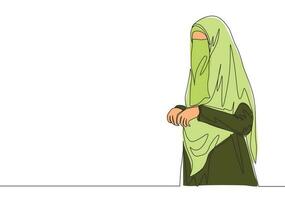 einer Single Linie Zeichnung von jung schön ziemlich Mitte Osten muslimah tragen Burka mit Schleier. traditionell Schönheit arabisch Frau Niqab Stoff Konzept kontinuierlich Linie zeichnen Design Vektor Illustration