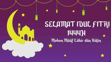 Selamat idul fitri Gruß 1444h, Mond und Moschee, lilabakcground vektor