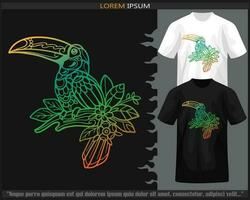 lutning färgrik toucan fågel mandala konst isolerat på svart och vit tshirt. vektor