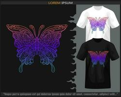 Gradient bunt Schmetterling Mandala Kunst isoliert auf schwarz und Weiß t Shirt. vektor
