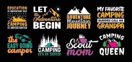 camping t skjorta design bunt, vektor camping t skjorta design, camping skjorta, camping, vandring, utomhus, typografi t skjorta design samling