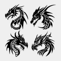 vektor illustration, uppsättning av runda stam- drake tatuering mönster, svart och vit grafik