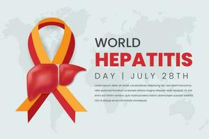värld hepatit dag juli 28: e baner design med lever och band illustration på isolerat bakgrund vektor