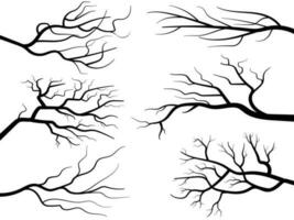 schwarzer Astbaum oder nackte Bäume Silhouetten gesetzt. handgezeichnete isolierte illustrationen. vektor