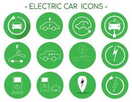 vektor illustration av elektrisk driven bil och laddning punkt ikoner stil.