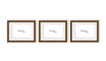 tre realistisk Foto ram falsk upp design, modern falsk upp för vägg konst stil och Foto ram presentation design vektor