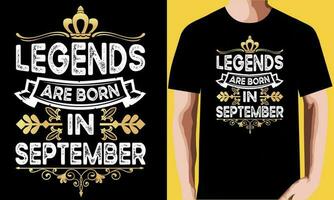 legends är född i september t-shirt design. vektor