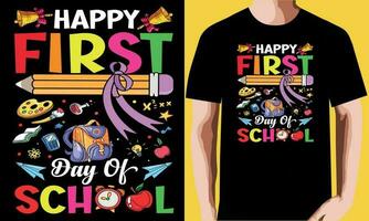 glücklich zuerst Tag von Schule T-Shirt Design. vektor
