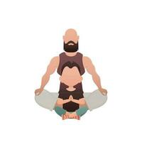 pappa med liten son är Sammanträde och håller på med yoga. isolerat. tecknad serie stil. vektor