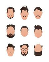 stor uppsättning av ansikten av män med annorlunda frisyrer. isolerat på vit bakgrund. vektor