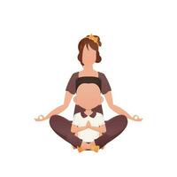 Mama und wenig Sohn sind Sitzung im das Lotus Position. isoliert. Karikatur Stil. vektor