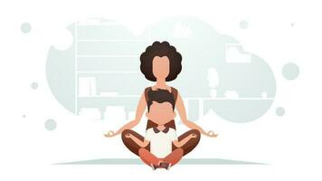 Mama und Sohn sind Sitzung im das Zimmer meditieren im das Lotus Position. Meditation. Karikatur Stil. vektor