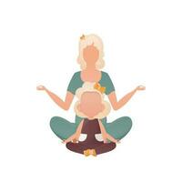 Mama und Tochter sind meditieren. Karikatur Stil. isoliert auf Weiß Hintergrund. Vektor. vektor