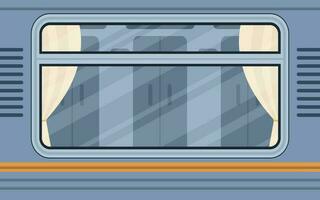 tåg avdelning fönster. järnväg transport är visad utanför. tecknad serie stil. platt stil. vektor