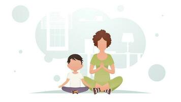 mamma och son är Sammanträde i de rum håller på med meditation. meditation. tecknad serie stil. vektor