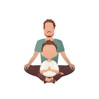 Papa und wenig Sohn sind Sitzung im das Lotus Position. isoliert. Karikatur Stil. vektor