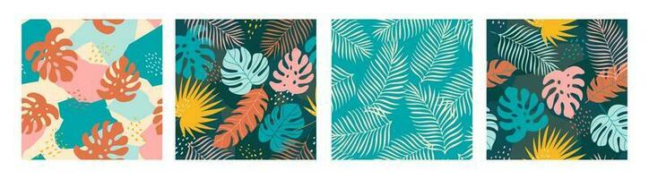 samling modern färgrik tropisk mönster sömlös. kreativ abstrakt samtida collage exotisk djungel växter. trendig design för papper, täcker, tyg. hand dragen vektor illustration.