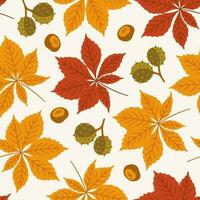 Herbst nahtlos Muster mit Pferd Kastanie Blätter und Samen. vektor