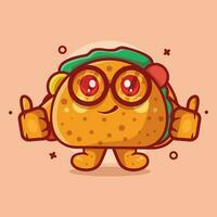 söt taco mat karaktär maskot med tumme upp hand gest isolerat tecknad serie i platt stil design vektor