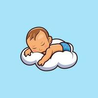 en söt bebis sovande på moln vektor illustration. nyfödd leende förtjusande liten pojke karaktär illustration. tecknad serie bebis platt stil vektor ikon.