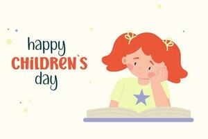 Lycklig barns dag flicka bok i platt bakgrund vektor