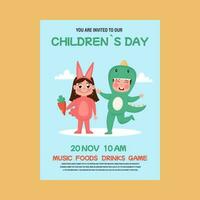 inbjudan, flygblad för en barns dag fest. barn i kostymer vektor