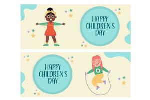 eben Stil glücklich Kinder- Tag horizontal Banner einstellen vektor