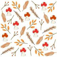 Herbst Blätter, Pilz und Blume nahtlos Muster vektor