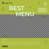 Beste Speisekarte Design Sozial Medien Vorlage zum Restaurant vektor