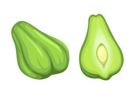 labu Siam auch bekannt Chayote Gemüse Symbol ganze und Scheibe einstellen Karikatur Illustration Vektor