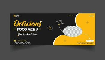 utsökt mat meny och restaurang social media omslag mall design vektor
