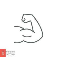 muskel ikon. enkel översikt stil. stark ärm, styrka, biceps, böja, hand, muskulös, kraft begrepp. tunn linje symbol. vektor symbol illustration isolerat på vit bakgrund. redigerbar stroke eps 10.