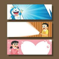 süß einstellen von Banner inspiriert durch Doraemon vektor