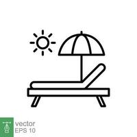 solstol ikon. enkel översikt stil. tillflykt, strand, stol, paraply, däck, solstol, sommar begrepp. tunn linje symbol. vektor symbol illustration isolerat på vit bakgrund. eps 10.