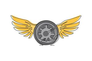 Single One Line Drawing Tachometer mit Flügeln. Racing Wings Speed-Logo-Design-Konzept. Tachometer, Drehzahlmesser, Temperatur, Tankanzeige. moderne grafische vektorillustration des ununterbrochenen zeichnendesigns vektor