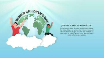 Welt Kinder- Tag Hintergrund mit glücklich Kinder um das Welt Illustration vektor