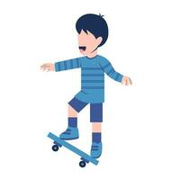 liten pojke karaktär spelar skateboard vektor