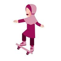 hijab flicka karaktär spelar skateboard vektor