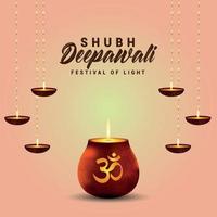 Shubh Deepawali Indian Festival mit leuchtendem Topf und Öllampe vektor