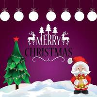 Vektorillustration der frohen Weihnachtseinladungs-Grußkarte mit Weihnachtsbaum und Weihnachtsmann clous