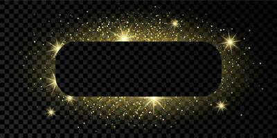 gyllene avrundad rektangel ram med glitter, pärlar och bloss på mörk vektor