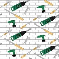 Muster Werkzeuge Konstruktion auf Backstein Mauer. Reparatur Arbeit Werkzeug, Illustration Schraubendreher und schlagen, Meißel, und Kelle Vektor